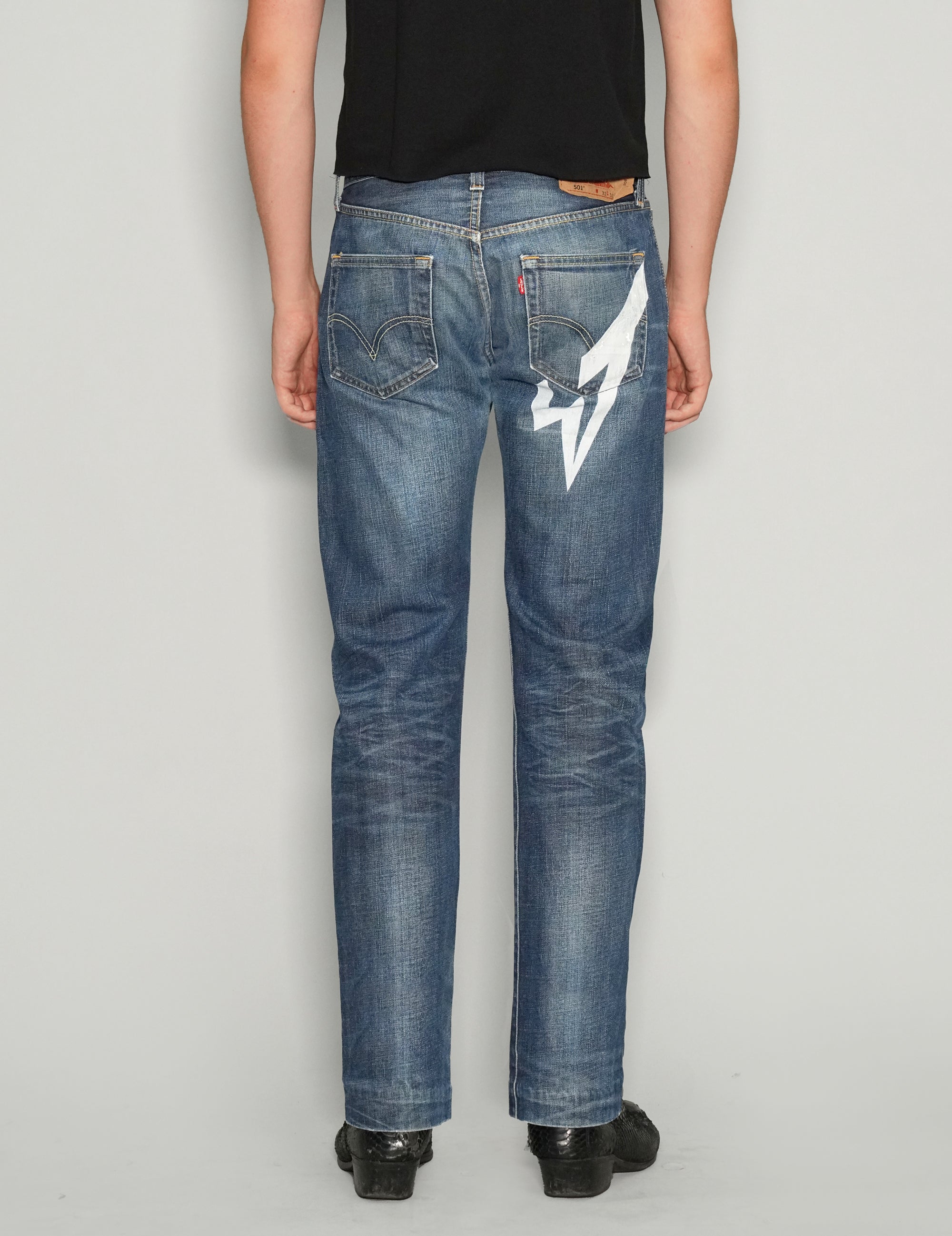 Saint Vintage Levi’s 501 Jeans with Rock Icon Print in Blue