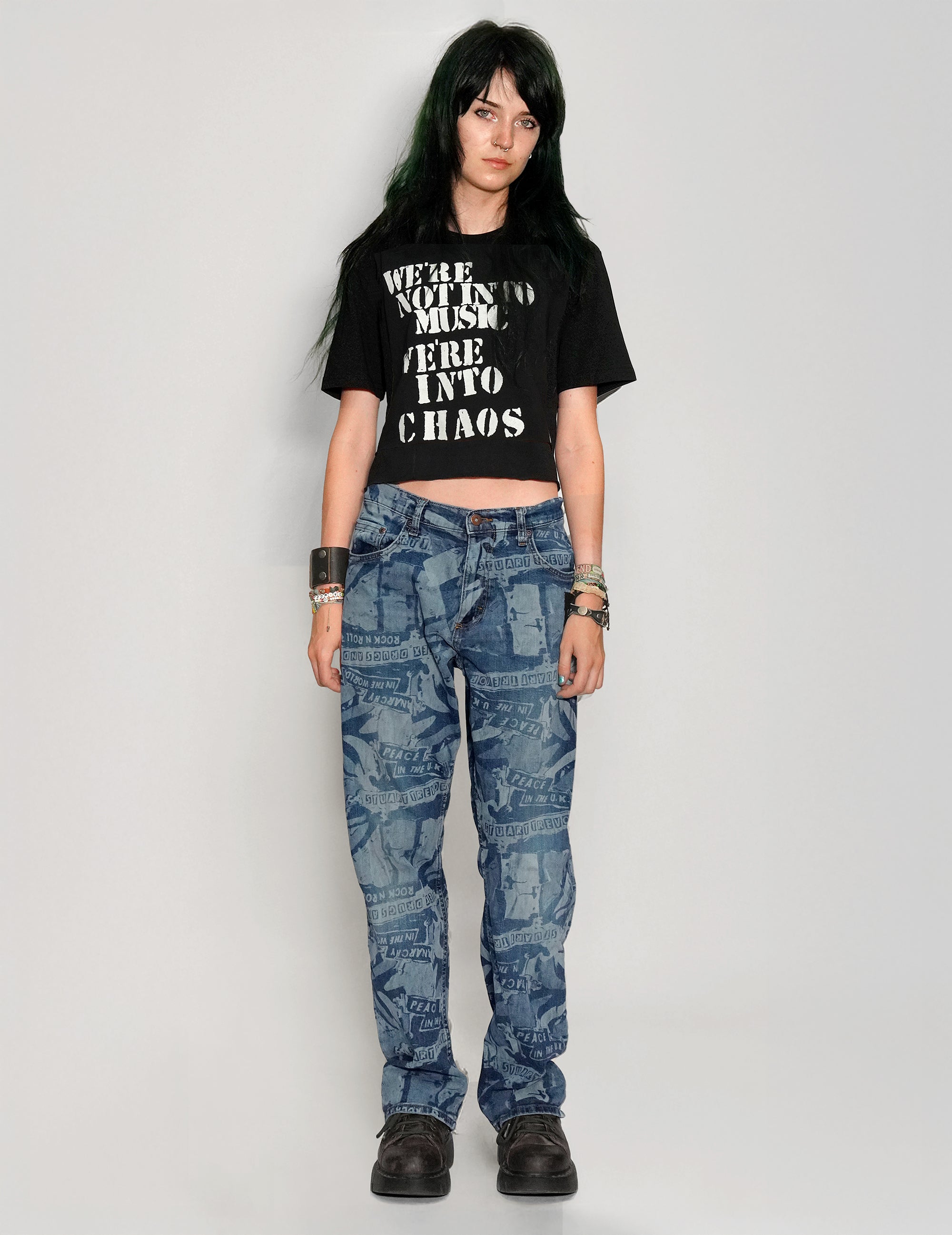 'Peace' Laser Print Vintage Levi’s 501 Jeans in Blue