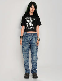 'Peace' Laser Print Vintage Levi’s 501 Jeans in Blue
