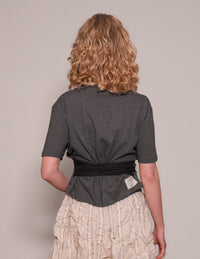 ST Silver Logo Tie-Tee in Grey with Black Tie