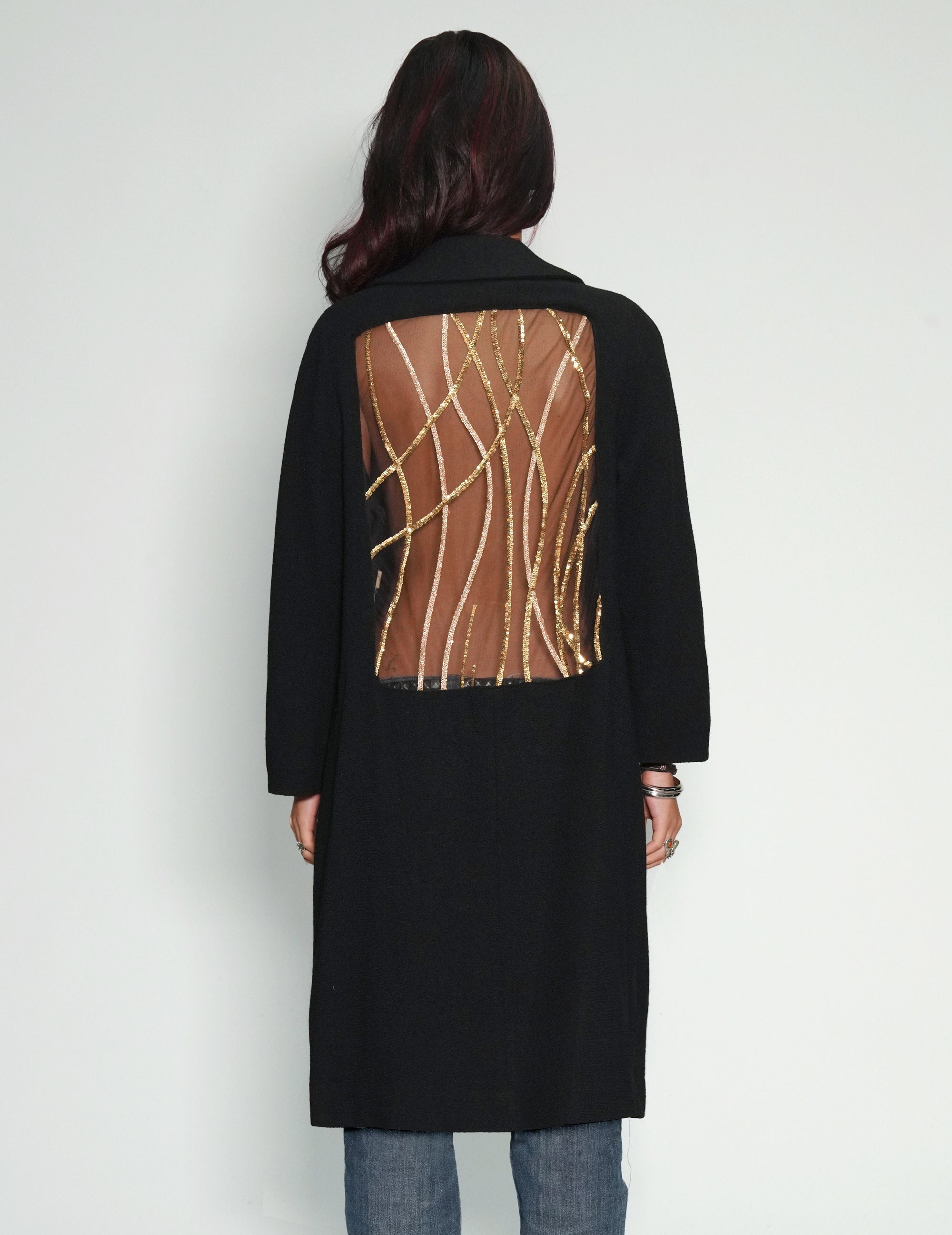 Party Back Coat - Gold Lines Sequin - Black