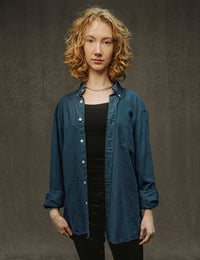 Party Back Shirt - Gold Star Sequin - Blue Cotton