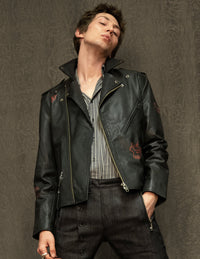 Born Saint Leather Biker Jacket in Black