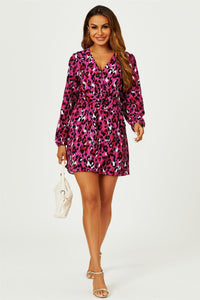 Leopard Print Wrap Top Mini Dress In Magenta