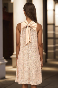 Sequin Halter Neck Tie Back Mini Dress In Gold