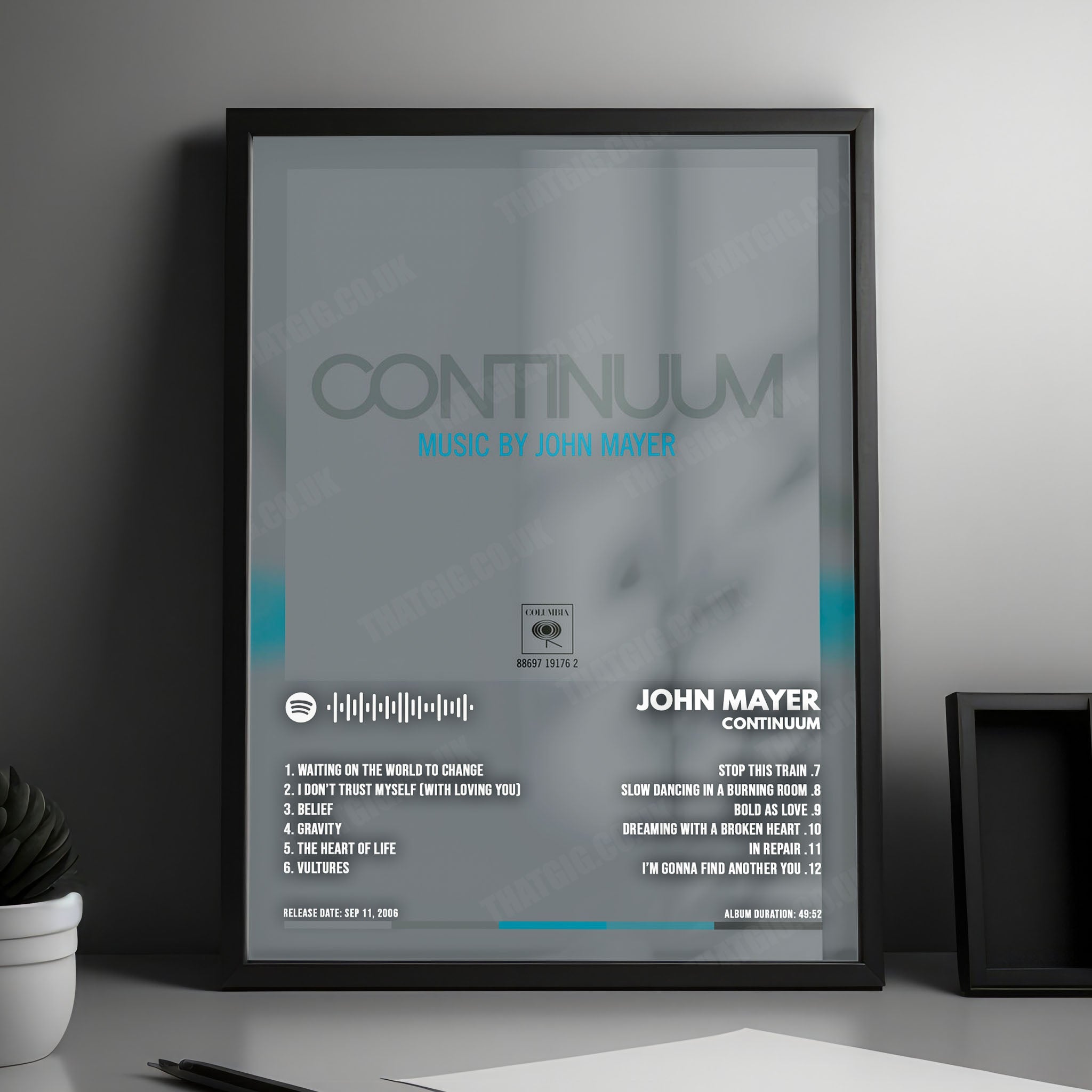 John Mayer "Continuum" Album Cover Poster - with Complete Tracklist