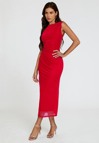 Mesh Maxi Dress In Red