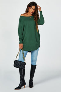 Oversize Knitted Jumper Top In Dark Green