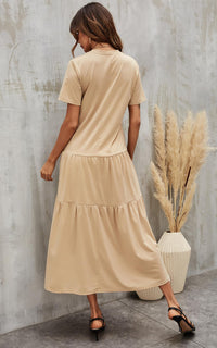 Tiered Midi Oversized Tshirt Dress In Beige
