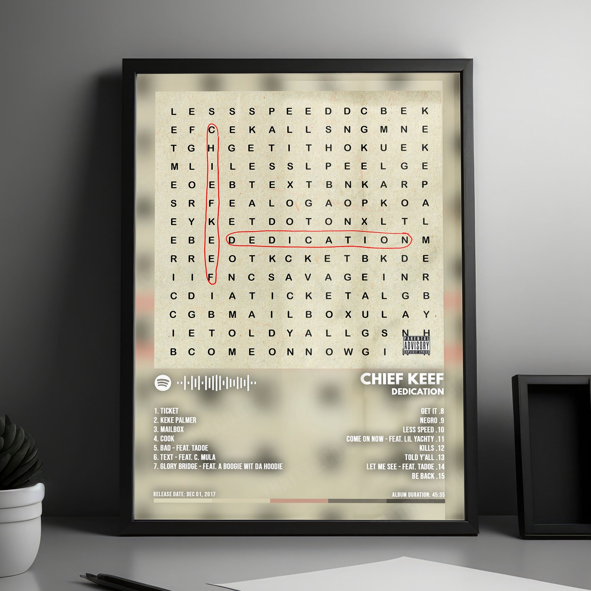 Chief Keef "Dedication" Album Cover Poster - with Complete Tracklist