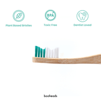 booheads - 1PK - Bamboo Toothbrush - Green | Biodegradable, bamboo and plant-based