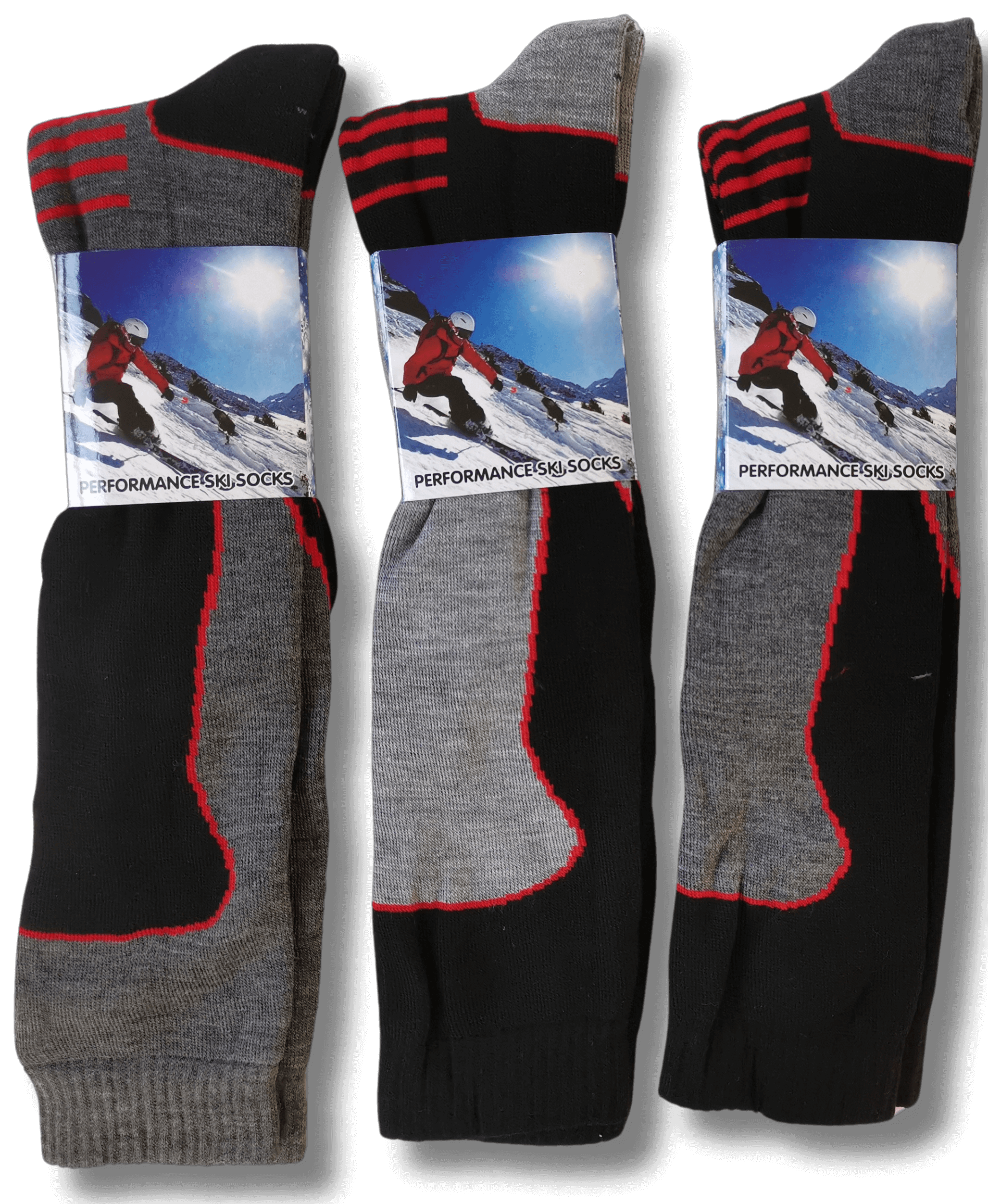 3 Pack Mens Long Thermal Ski Socks Advanced Insulation for Winter Sports Hiking Outdoor Breathable and Durable Knee High Cushioning Moisture-Wicking Black Grey Red UK 6-11 by Sock Stack