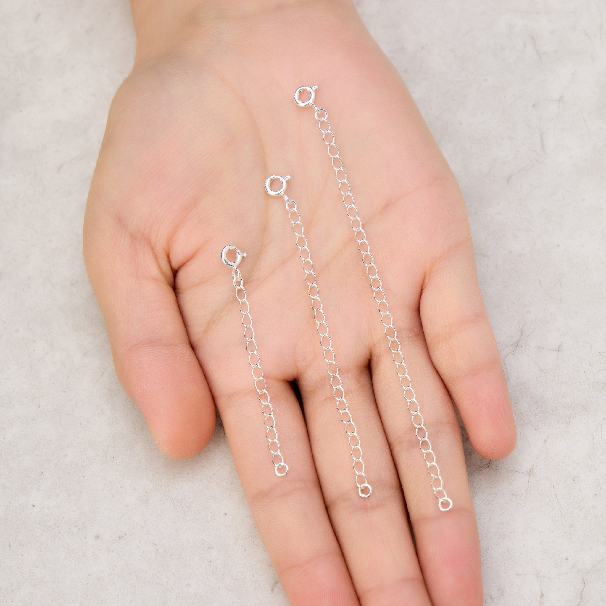 3 Pack of 2" 3" 4" Inch Sterling Silver Necklace Chain Extenders