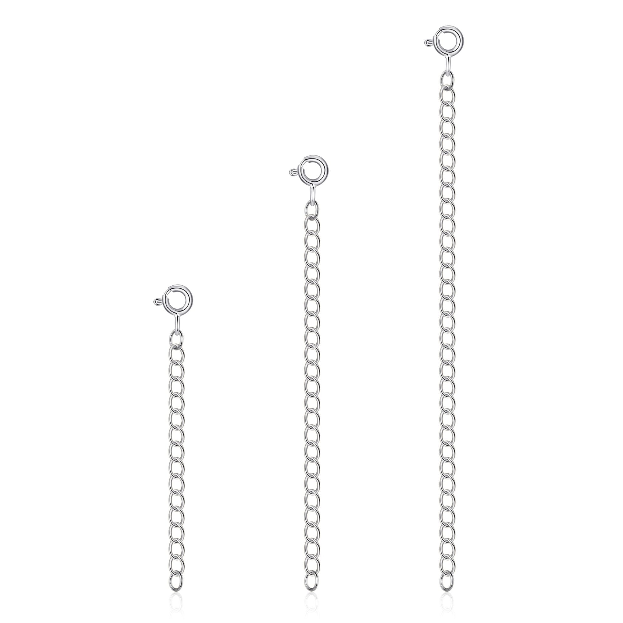 3 Pack of 2" 3" 4" Inch Sterling Silver Necklace Chain Extenders