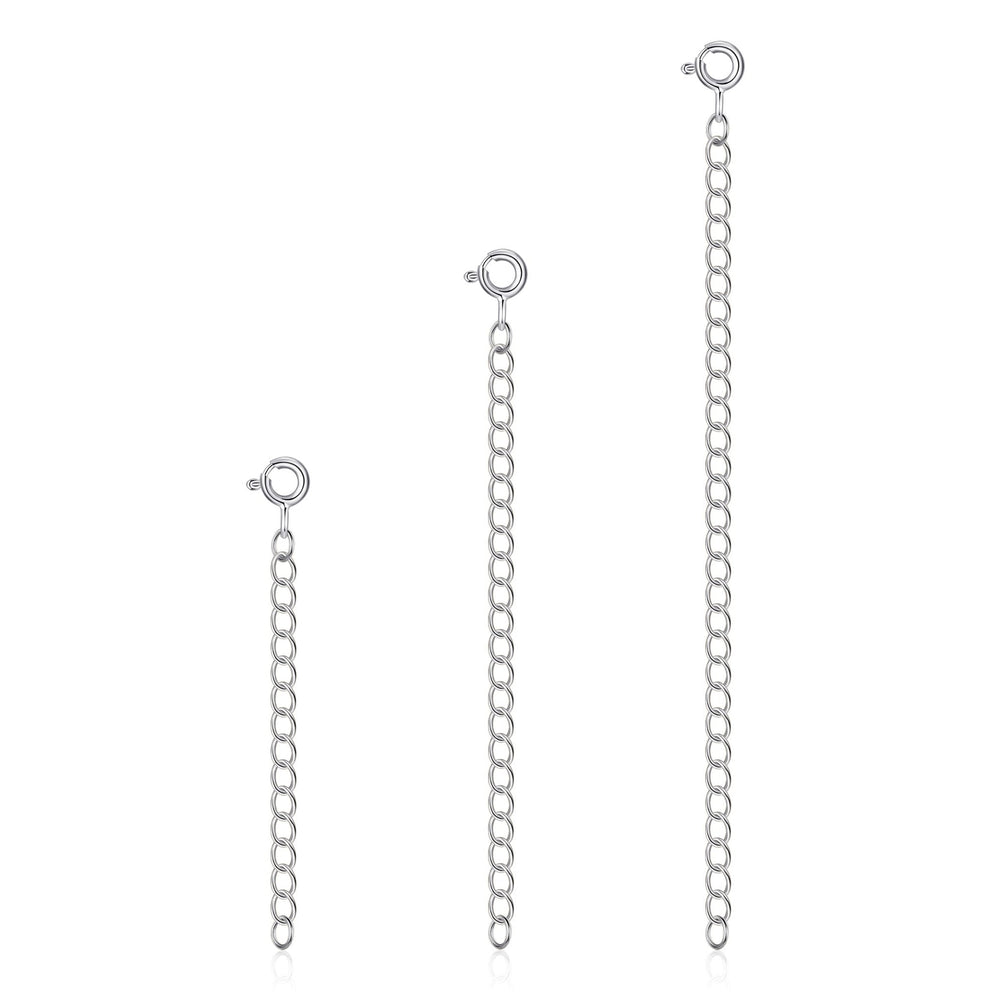 3 Pack of 2" 3" 4" Inch Sterling Silver Necklace Chain Extenders