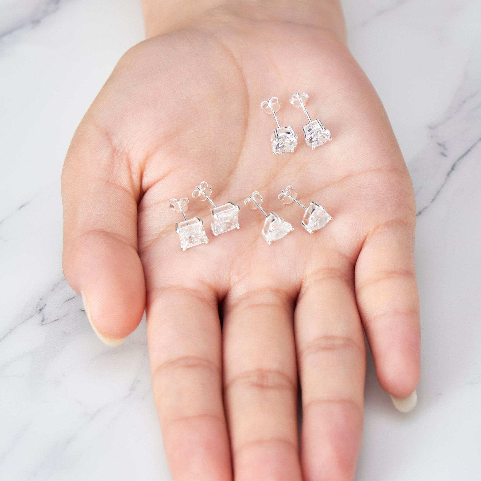 3 Pairs of Sterling Silver Shaped Earrings Created with Zircondia® Crystals