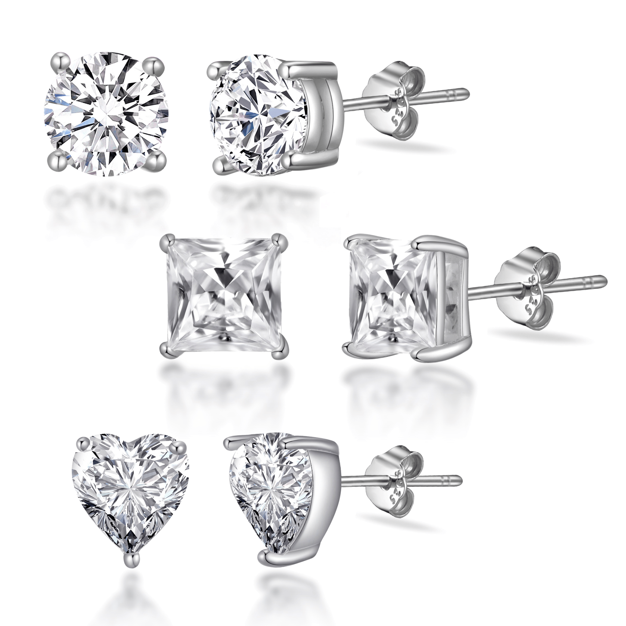 3 Pairs of Sterling Silver Shaped Earrings Created with Zircondia® Crystals