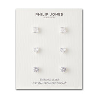 3 Pairs of Sterling Silver Shaped Earrings Created with Zircondia® Crystals