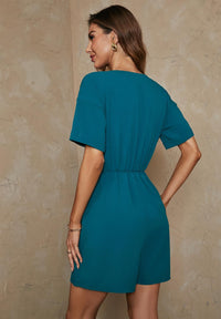 Button Down Playsuit In Green