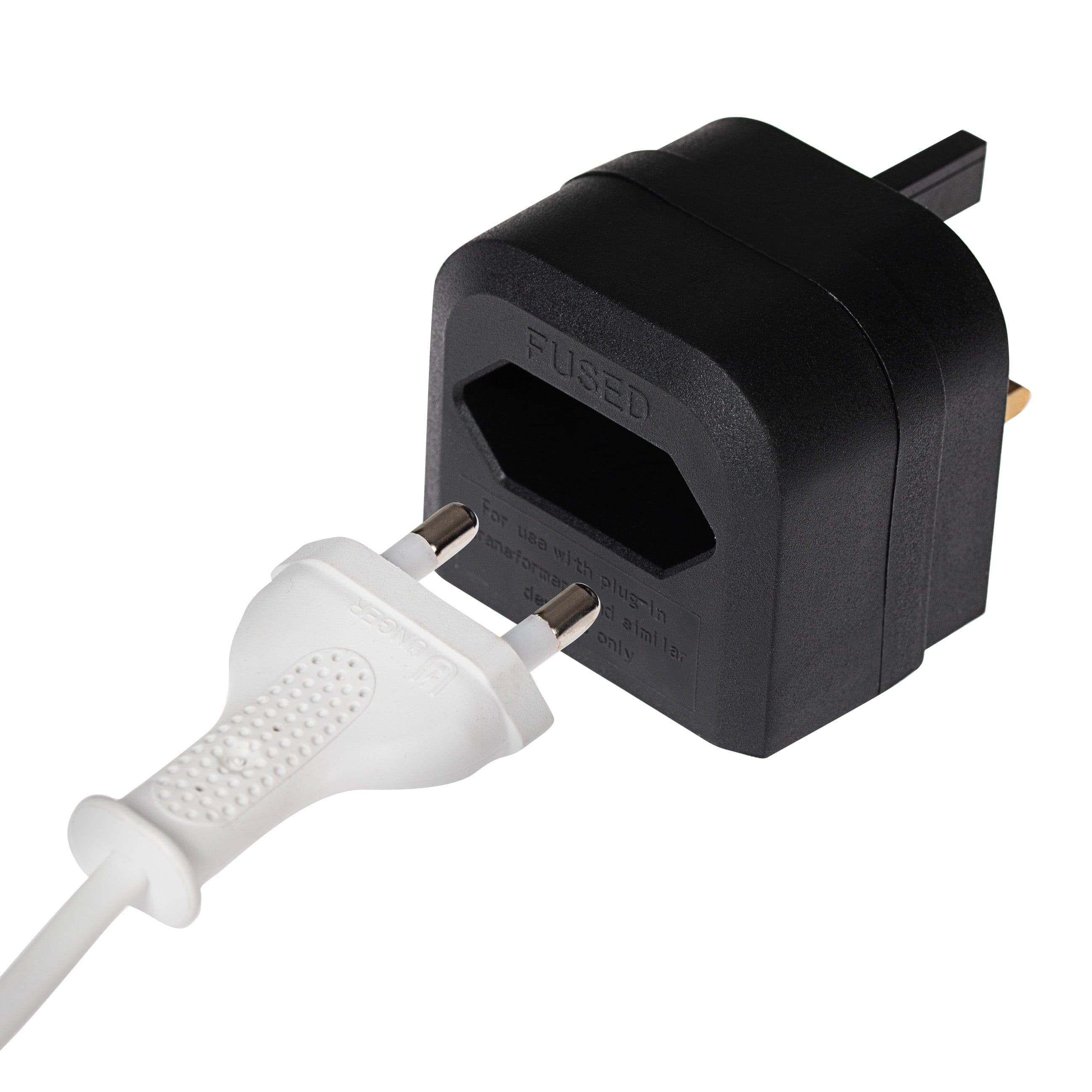 Maplin EU 2 Pin Mains Plug to UK 3 Pin Mains Plug Converter with 3 Amp Fuse - Black