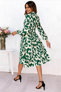 High Neck Long Sleeve Midi Dress In Green