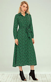 Shirt Midi Dress In Green leaf Print
