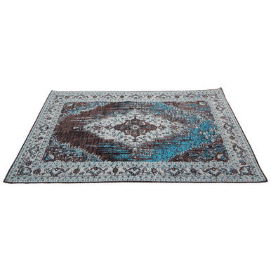 Bosie Morvi Floral Jacquard Woven Rug in Blue & Multicolour
