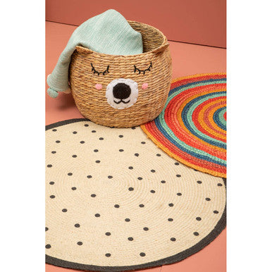 Kids Round Hand-Woven Rug with Cream Concentric Circle Design