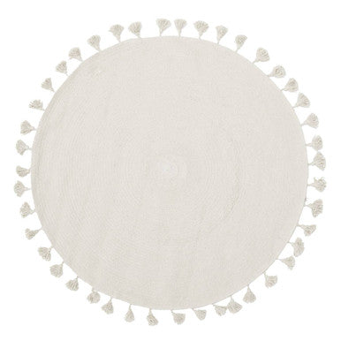 Kids Cream Round Rug with Tassels