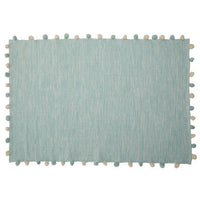 Sage Green Kids Rectangular Hand-Woven Rug with Pom-Poms