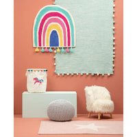Sage Green Kids Rectangular Hand-Woven Rug with Pom-Poms