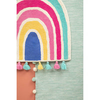 Sage Green Kids Rectangular Hand-Woven Rug with Pom-Poms