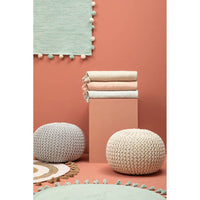 Sage Green Kids Rectangular Hand-Woven Rug with Pom-Poms