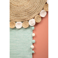 Sage Green Kids Rectangular Hand-Woven Rug with Pom-Poms