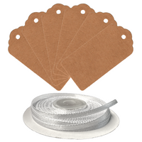 100 Rectangle Scalloped Gift Tags with White Satin Ribbon - 21 Colours Christmas