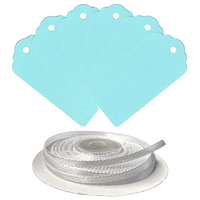 100 Rectangle Scalloped Gift Tags with White Satin Ribbon - 21 Colours Christmas