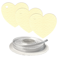 100 Heart Shaped Gift Tags with White Satin Ribbon -  21 Colours, Birthday Xmas
