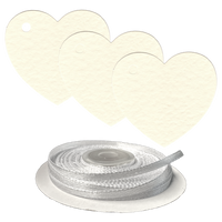 100 Heart Shaped Gift Tags with White Satin Ribbon -  21 Colours, Birthday Xmas