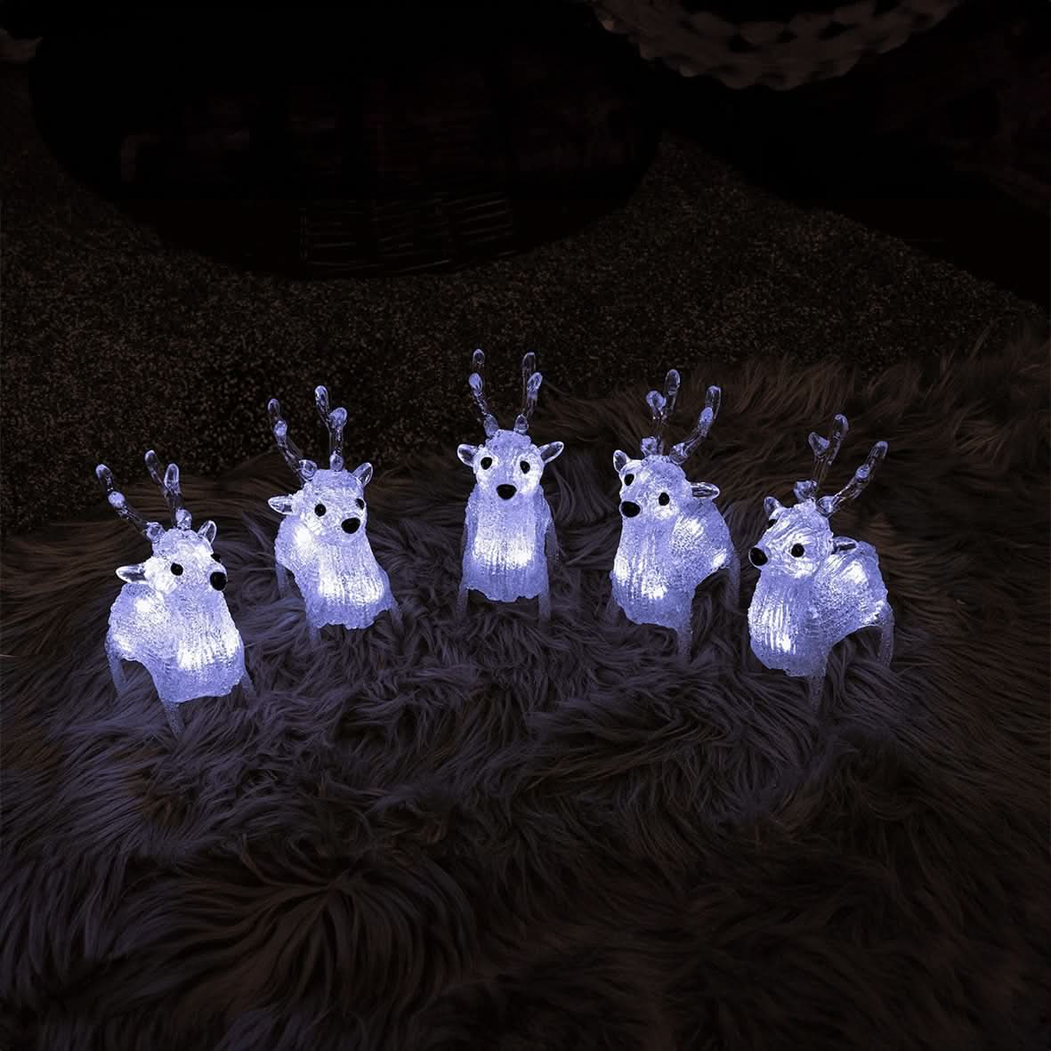 Christmas Reindeer LED Decoration 5pc Light Up Home Stag Decor Acrylic Xmas