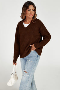 V Neck Jumper Top In Brown