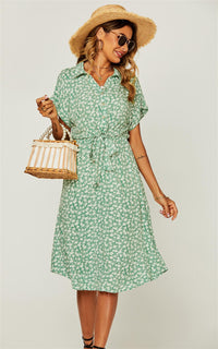 Relaxed Floral Print Button Down Midi Shirt Dress In Green