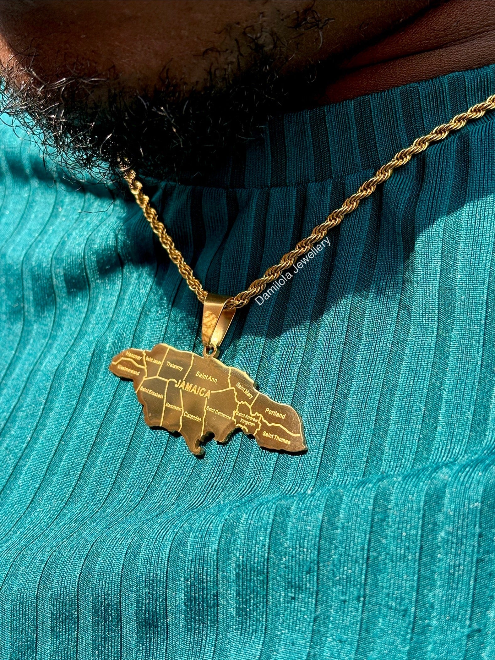 *NEW* Big Jamaica ‘14 Parish’ Engraved Map Necklace