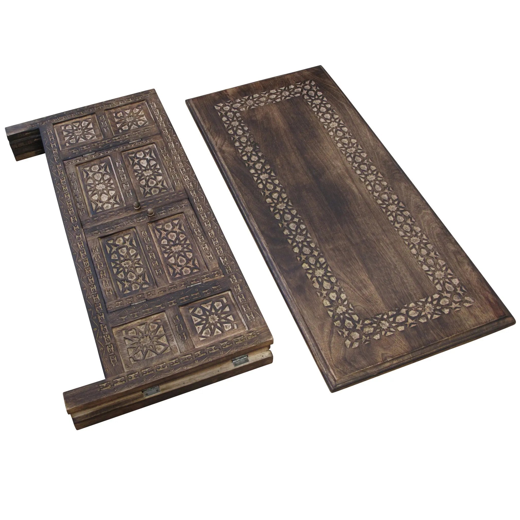 Mehanadi Rectangle Moroccan Coffee Table Hand Carved with Storage Compartment