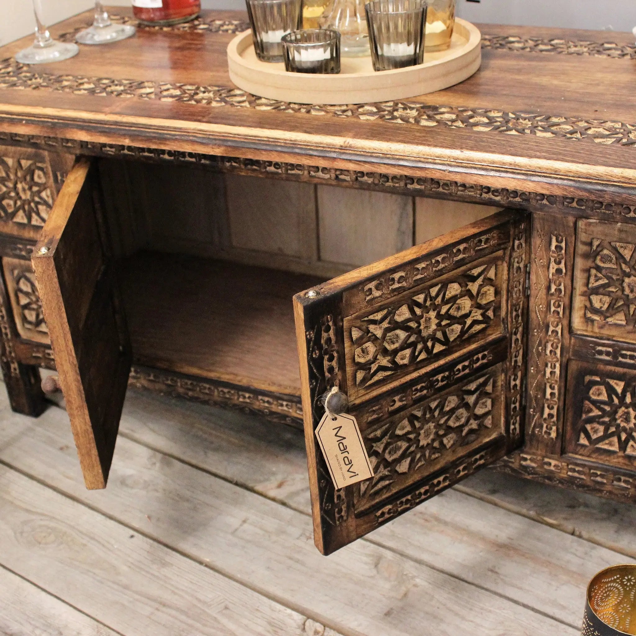 Mehanadi Rectangle Moroccan Coffee Table Hand Carved with Storage Compartment