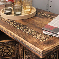 Mehanadi Rectangle Moroccan Coffee Table Hand Carved with Storage Compartment