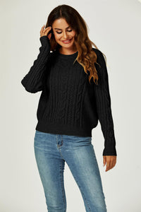 Cable Knit Crew Neck Jumper In Black