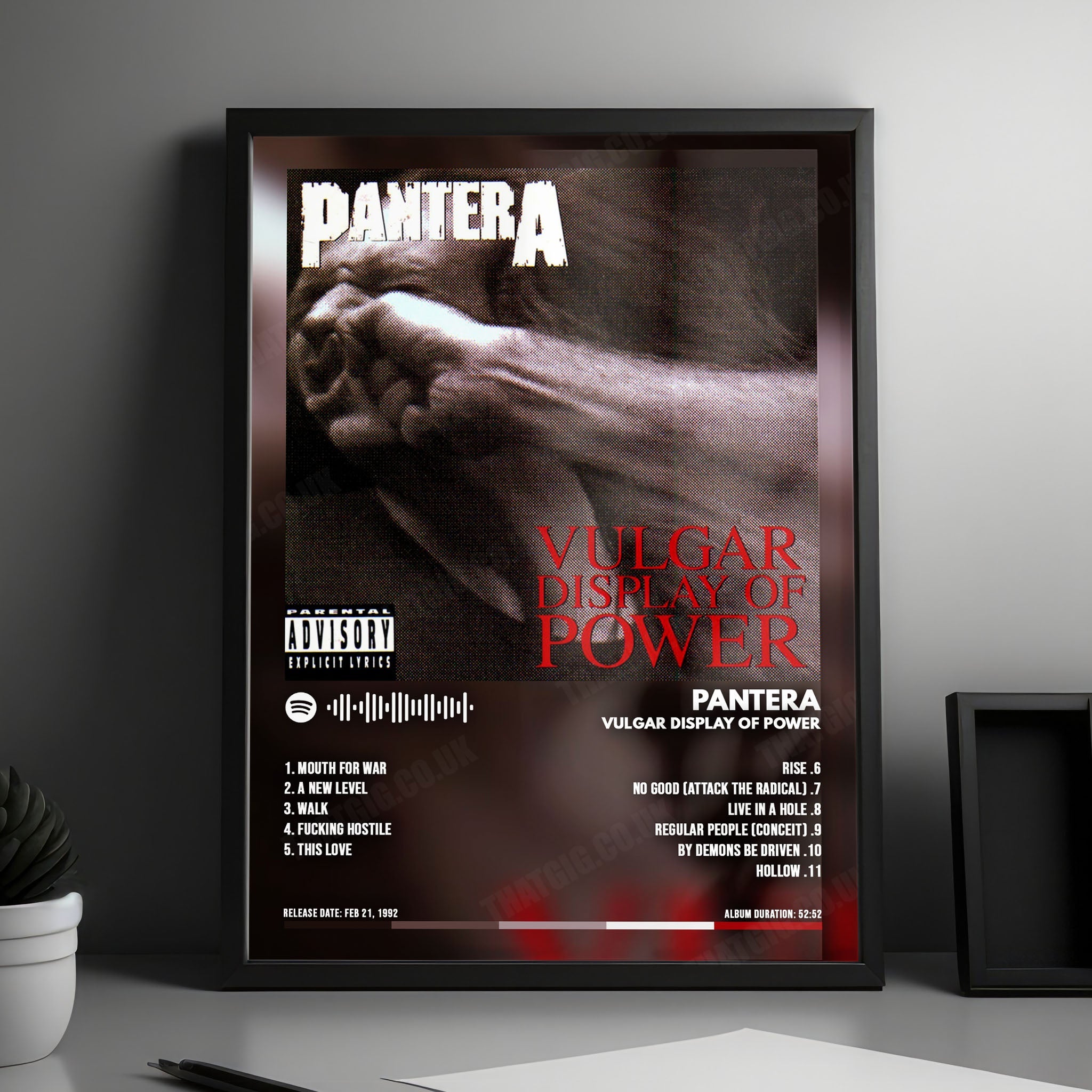 Pantera "Vulgar Display of Power  " Album Cover Poster - with Complete Tracklist