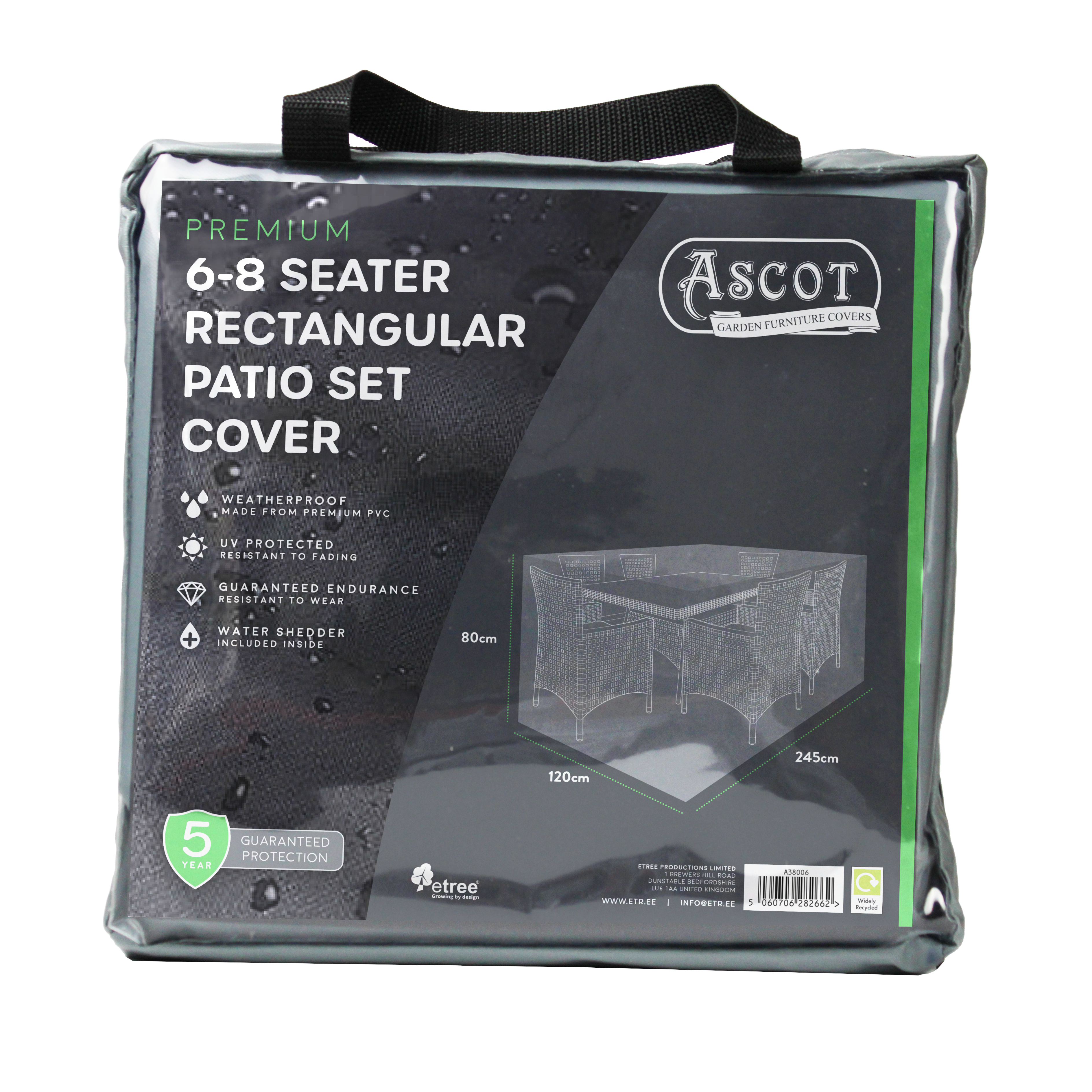 Premium Large(6-8 seater) Rectangular Patio Set Cover - 245 X 120 X 80 (H) cm