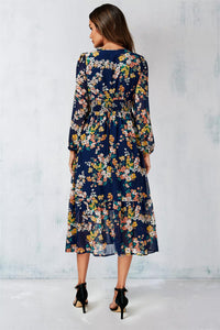 Floral Print Long Sleeve Maxi Dress In Navy