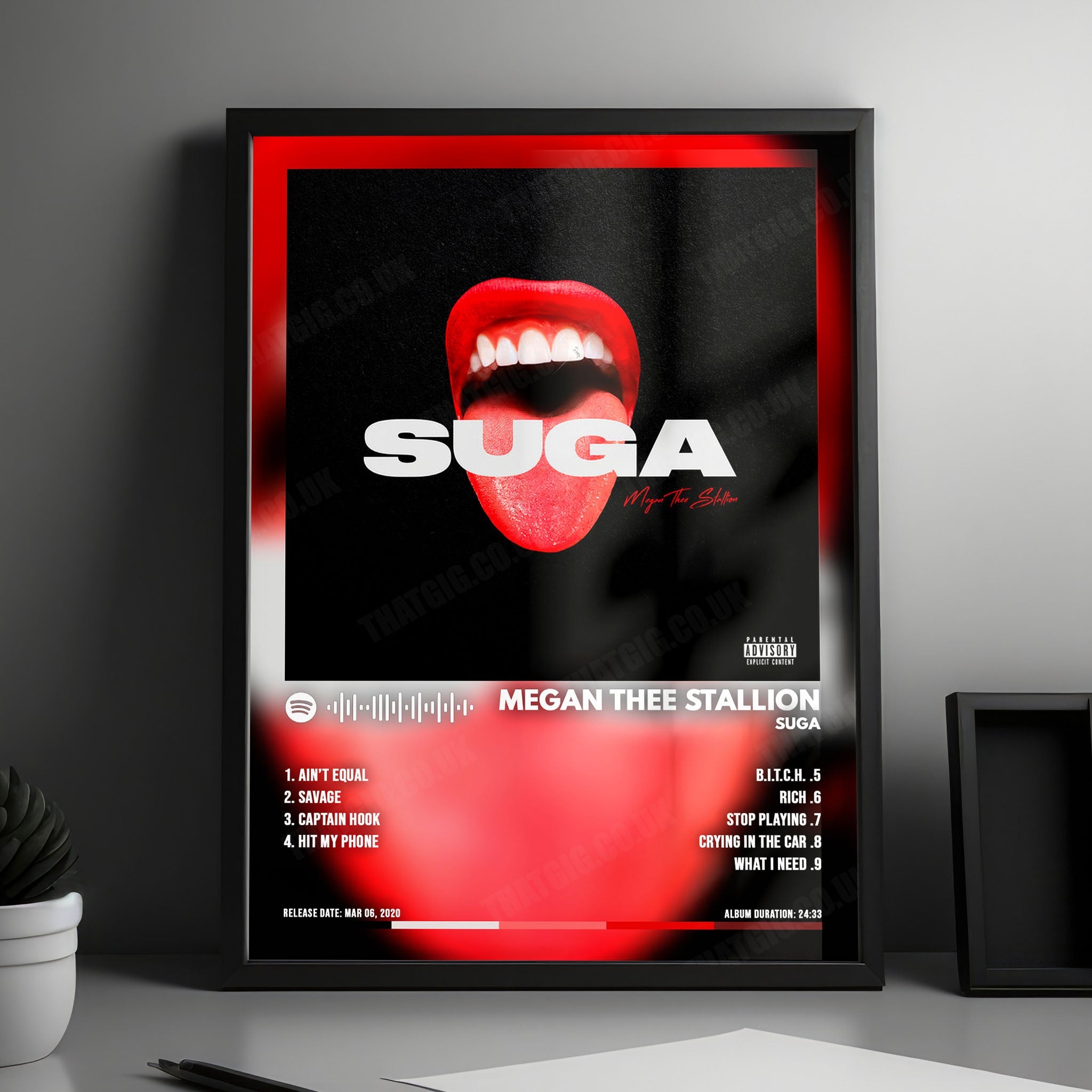 Megan Thee Stallion "Suga" Album Cover Poster - with Complete Tracklist